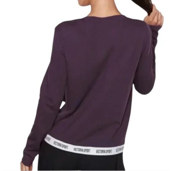 Victoria Sport Womens‎ L Spellout Sweatshirt Knit Top Purple Asymmetric Active - Picture 3 of 8